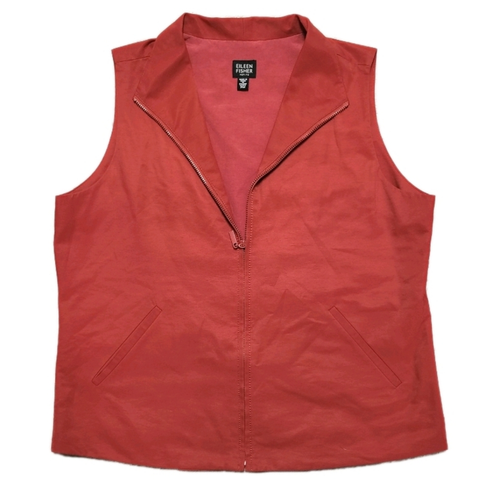 Eileen Fisher Coral Zip Front Vest Women's Petite Medium Lightweight Athleisure